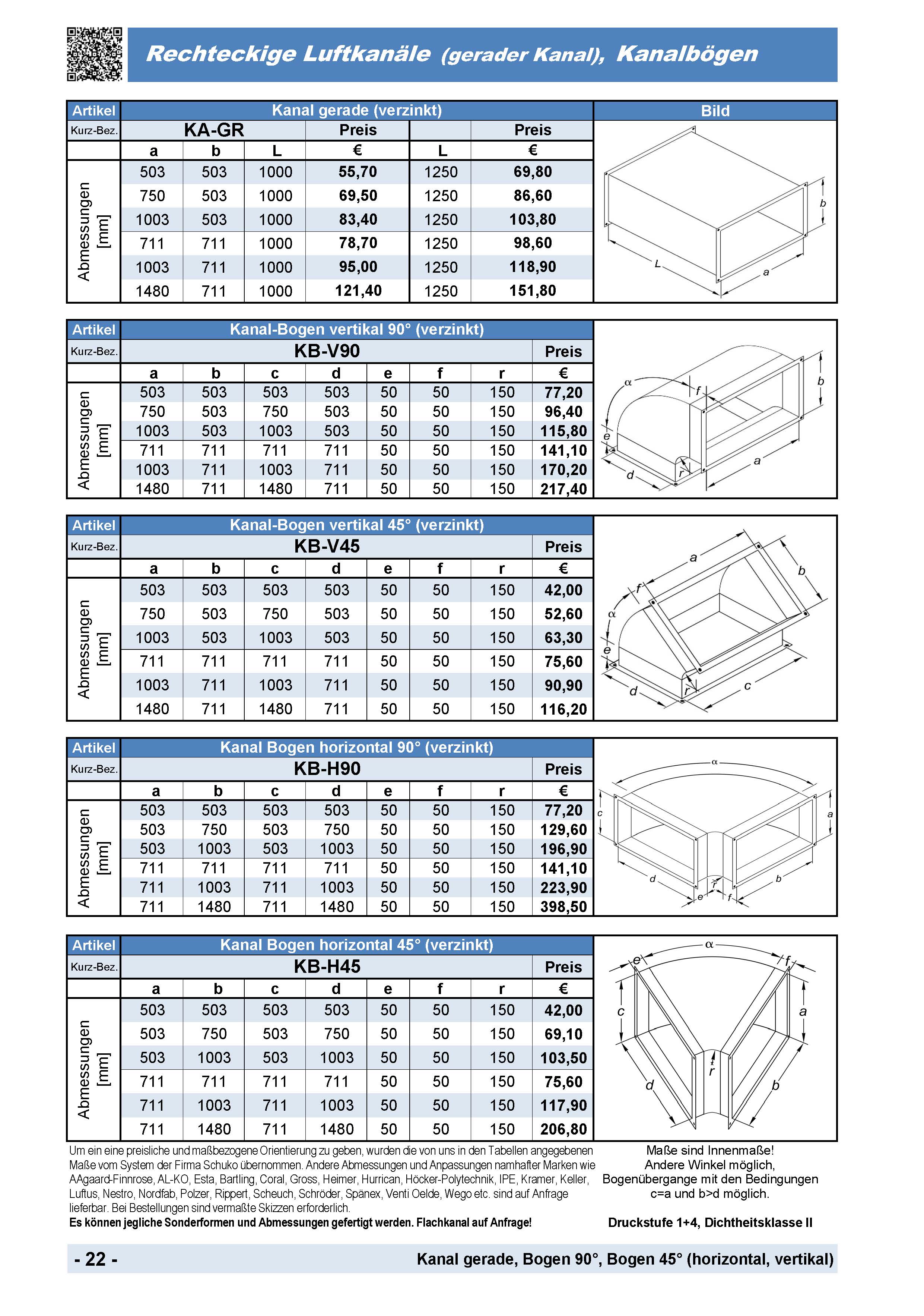 Datenblatt rechteckige Luftkanaele und Kanalboegen