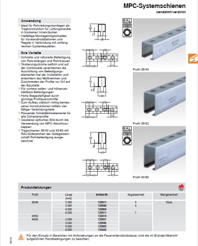 Installationsschienen 38/40