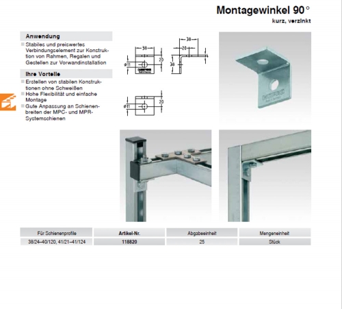 Montagewinkel kurz, 90