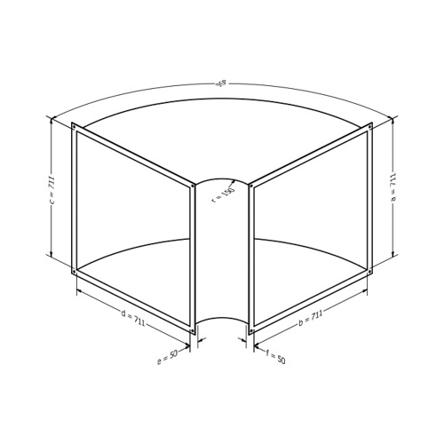 Kanalbogen, horizontal 90 (711x711 mm)
