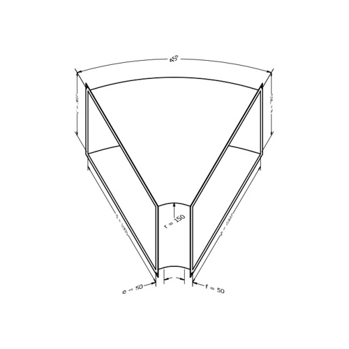 Kanalbogen, horizontal 45 (503x1003 mm)